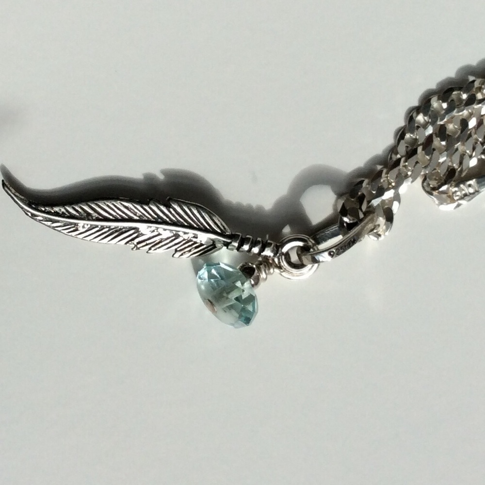 Destino 925 Feather Aqua Marine Pendant Necklace